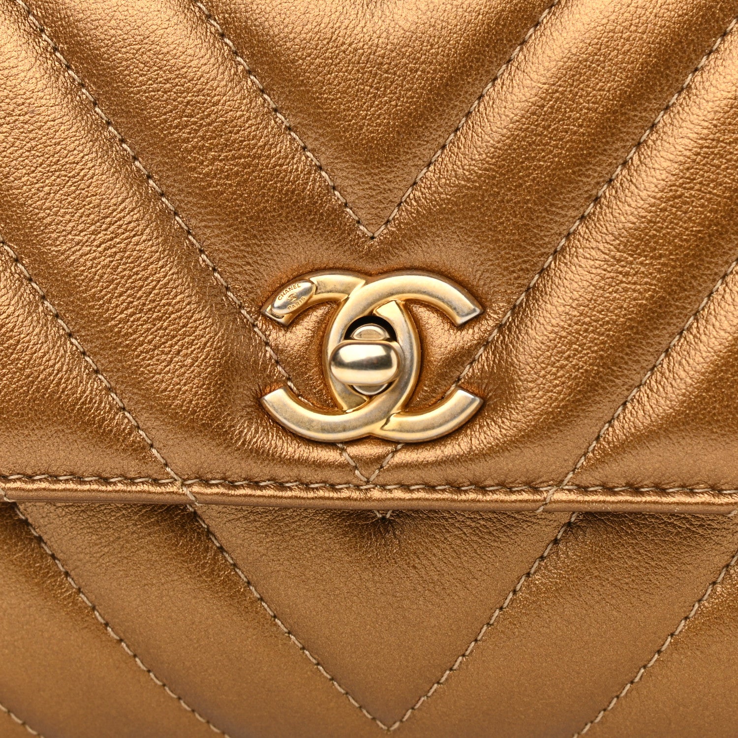 Chanel Metallic Calfskin Chevron Quilted Mini Coco Handle Flap Gold 8 of 13