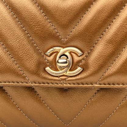 Chanel Metallic Calfskin Chevron Quilted Mini Coco Handle Flap Gold 8 of 13