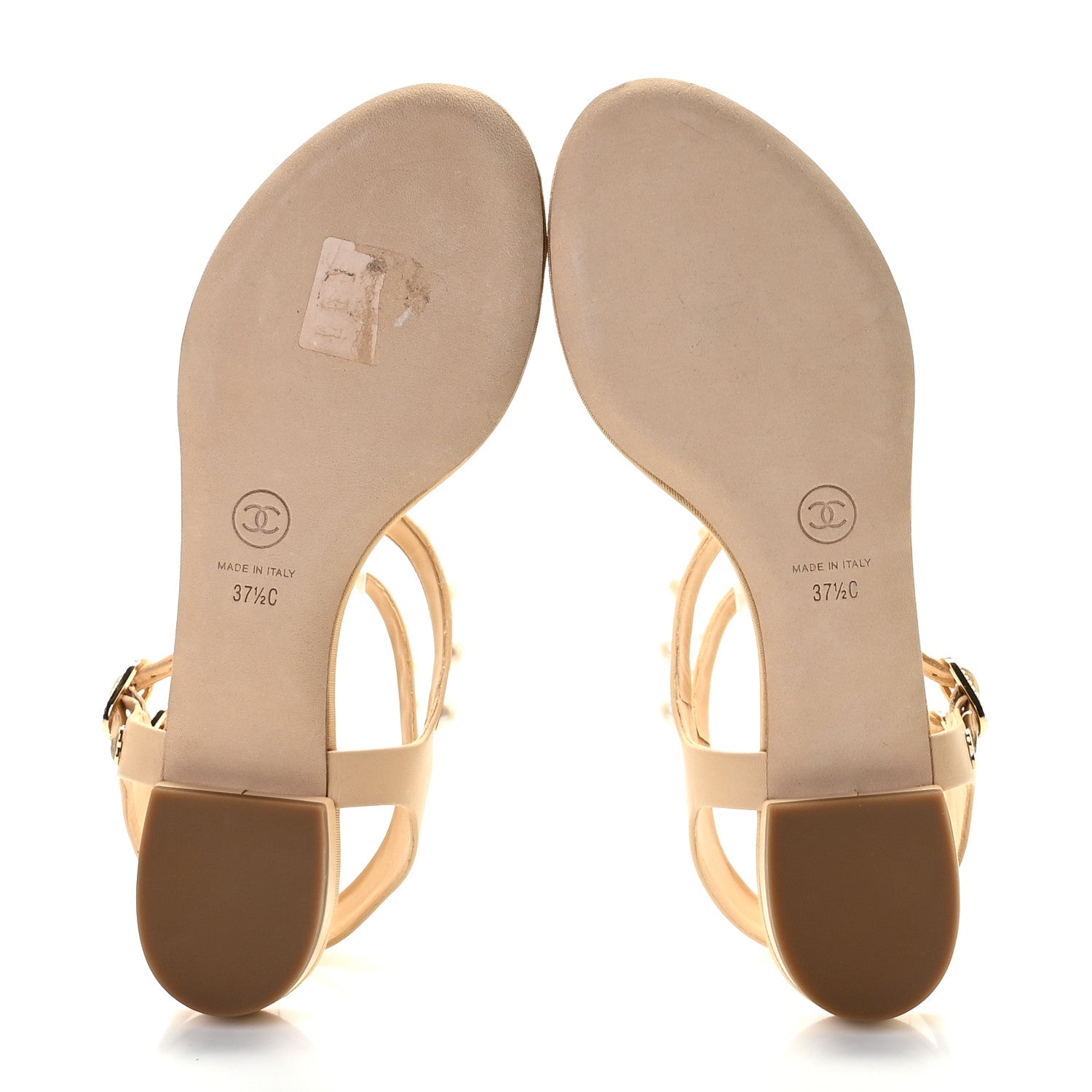 Chanel Lambskin Pearl Thong Sandals 37.5 Beige 6 of 10