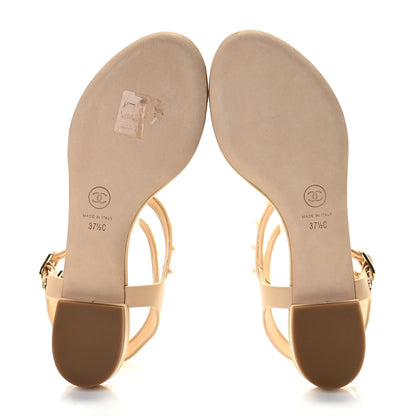 Chanel Lambskin Pearl Thong Sandals 37.5 Beige 6 of 10