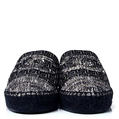 Chanel Tweed CC Slip On Espadrilles 39 Black Silver 2 of 6