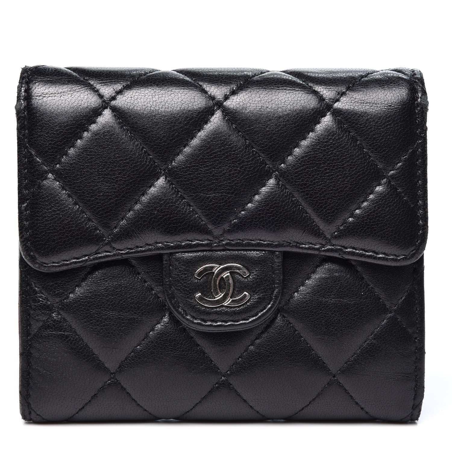 Chanel Lambskin Quilted Compact Flap Wallet Black 1 of 12