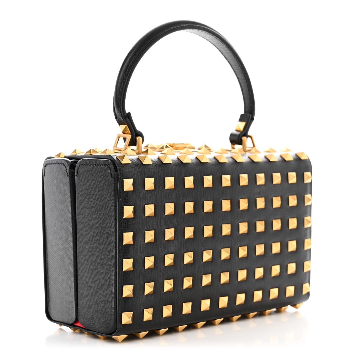 Valentino Garavani Grainy Calfskin Rockstud Allover Alcove Box Shoulder Bag Black 3 of 9