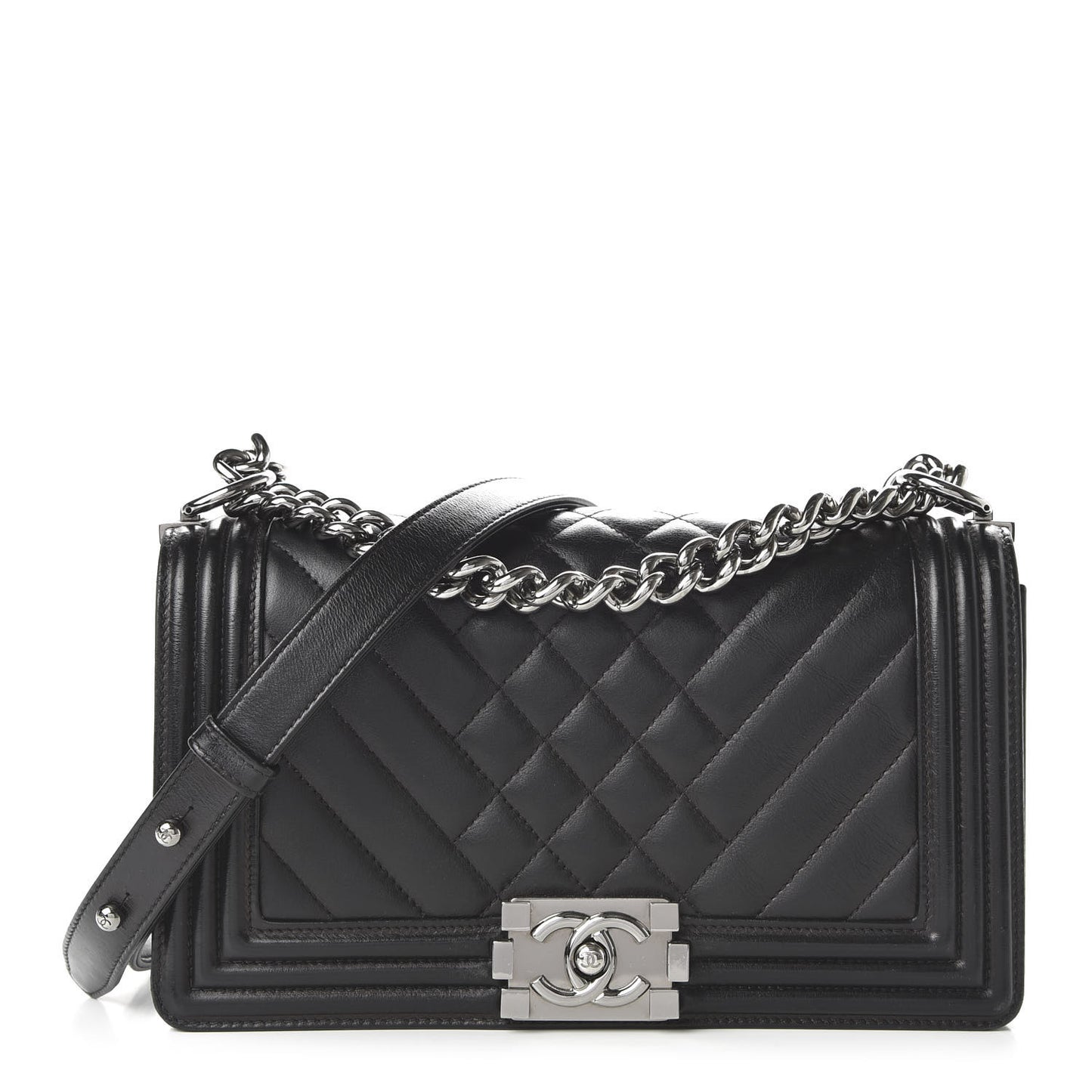Lambskin Chevron Quilted Medium Boy Flap Black