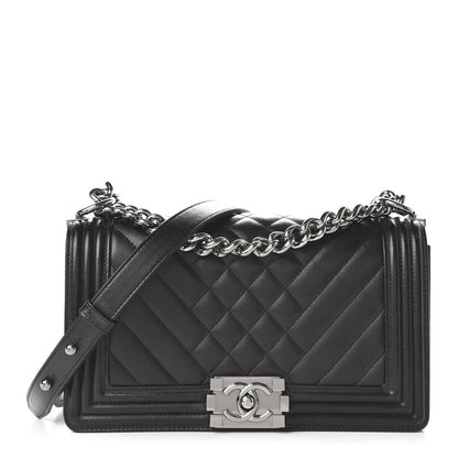 Chanel Lambskin Chevron Quilted Medium Boy Flap Black 1 of 10