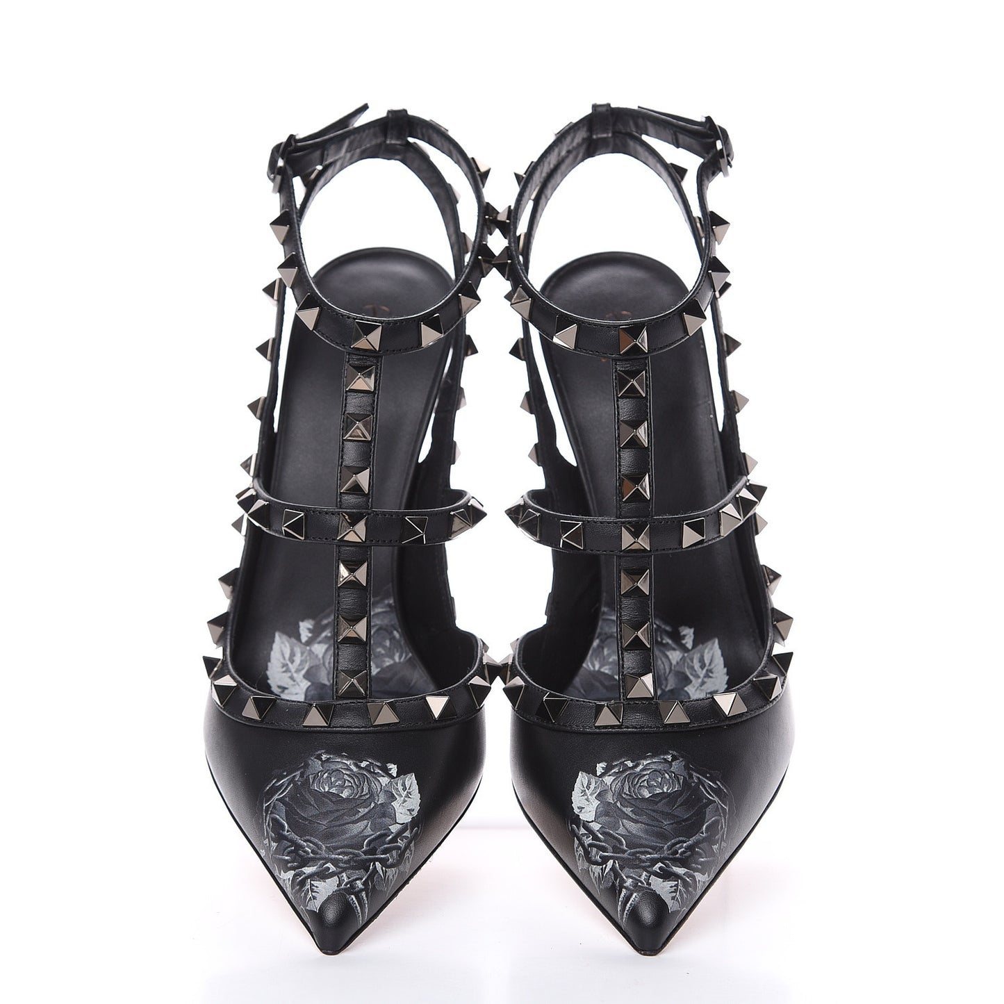 X UNDERCOVER Calfskin Rockstud Ankle Strap Pumps 38 Black