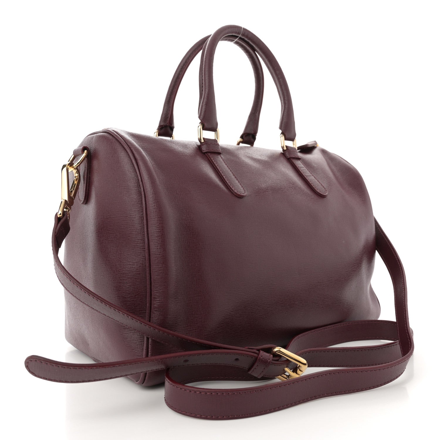 Versace Saffiano Calfskin Palazzo Bowler Burgundy 3 of 17