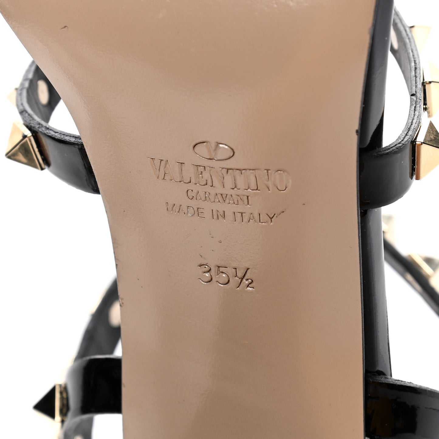 Patent Calfskin Rockstud 60mm City Sandals 35.5 Black