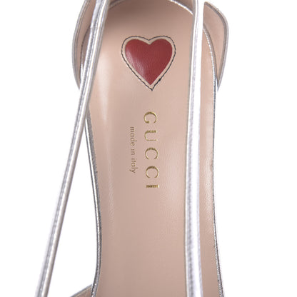 Gucci Metallic Nappa Bamboo Crystal Double G Low Heel Pumps 38 Argento 6 of 9