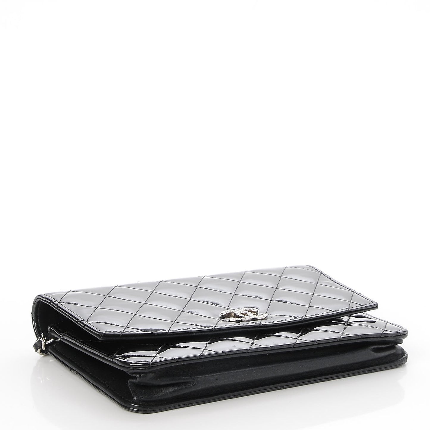 Patent Quilted Brilliant Wallet On Chain WOC Black