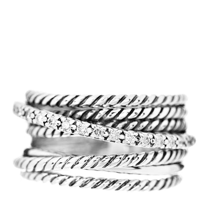 David Yurman Sterling Silver Diamond 12mm Wide Crossover Cable Ring 54 6.75 1 of 4