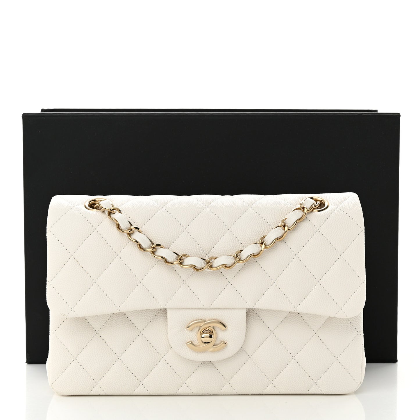 Caviar Quilted Small Double Flap White