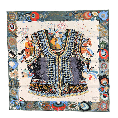 Hermes Silk Costume de Fete Scarf 90 Black Creme Bleu 1 of 3