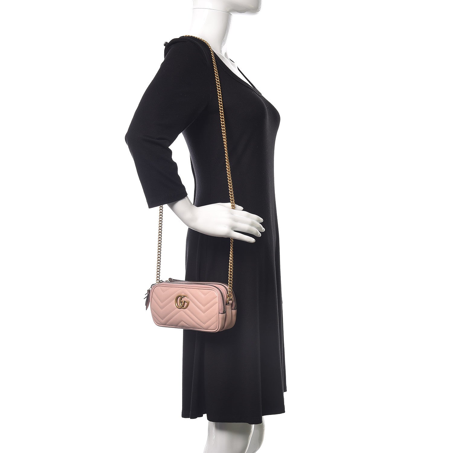 Gucci Calfskin Matelasse Mini GG Marmont Chain Crossbody Bag Perfect Pink 2 of 8