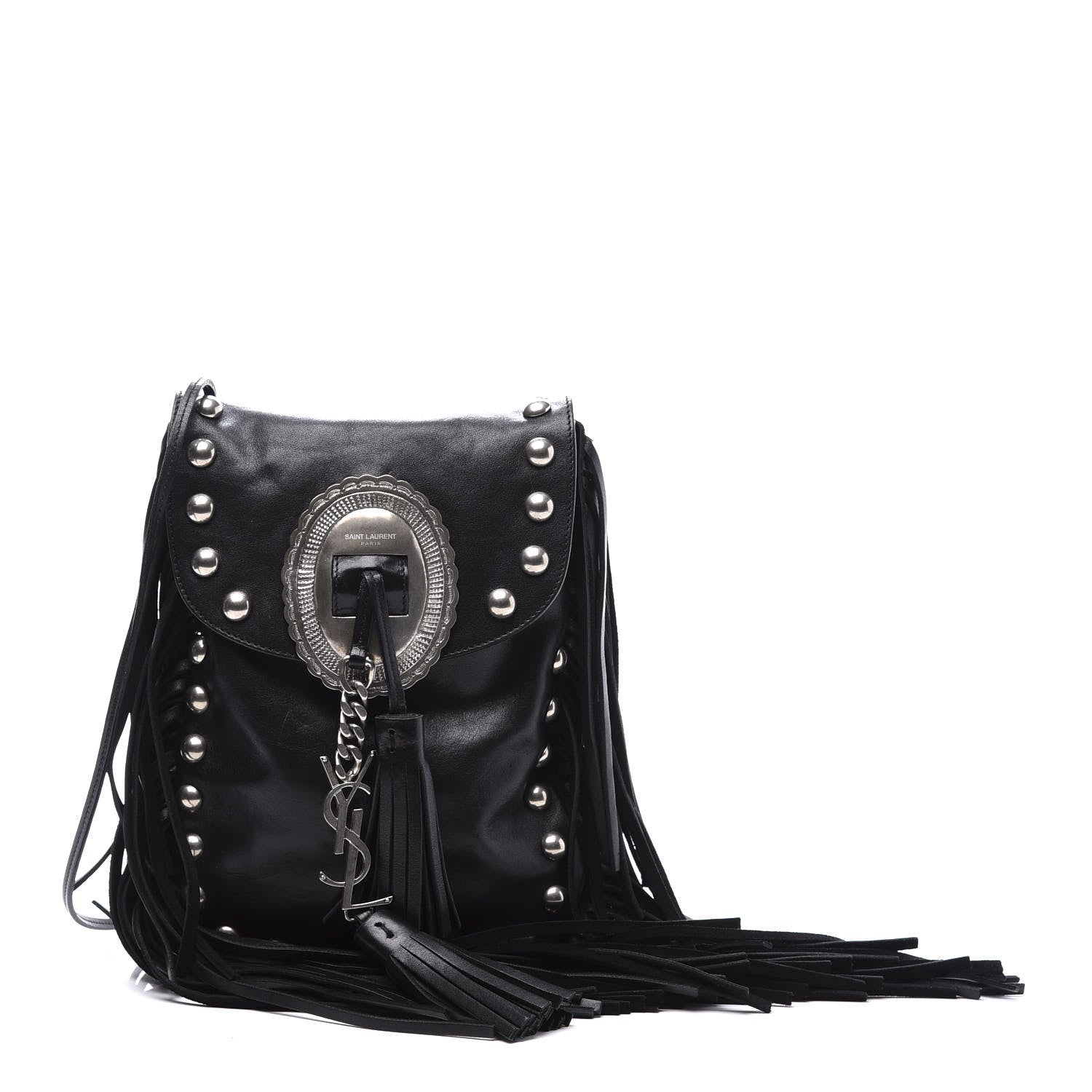 Saint Laurent Calfskin Fringe Small Studded Anita Crossbody Bag Black 1 of 9