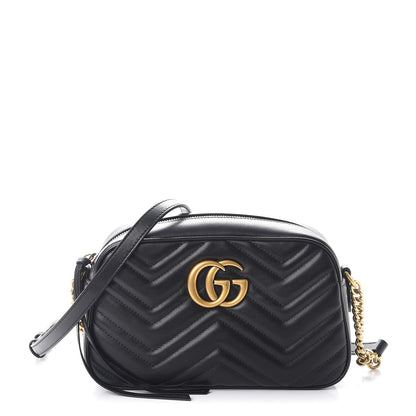Gucci Calfskin Matelasse Small GG Marmont Chain Shoulder Bag Black 1 of 9