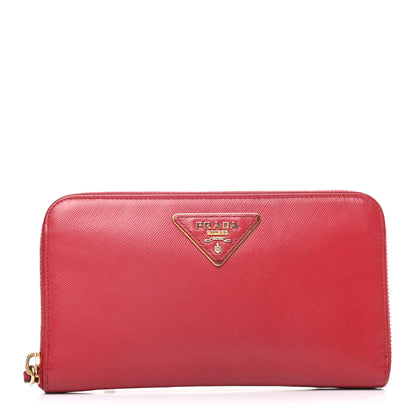 Prada Saffiano Triangle Zip Around Wallet Fuoco 1 of 8
