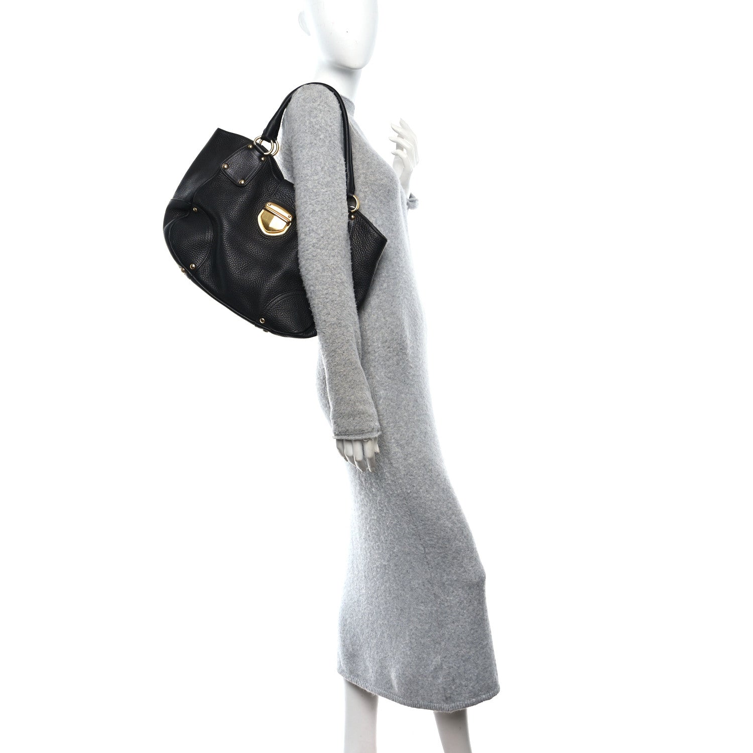 Prada Vitello Daino Pushlock Tote Black 3 of 17