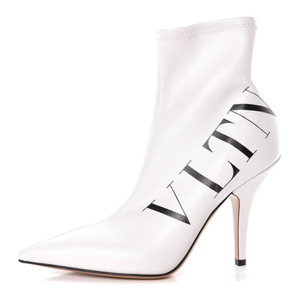 Valentino Garavani Eco Leather VLTN 100mm Sock Booties 39.5 White Black 1 of 7