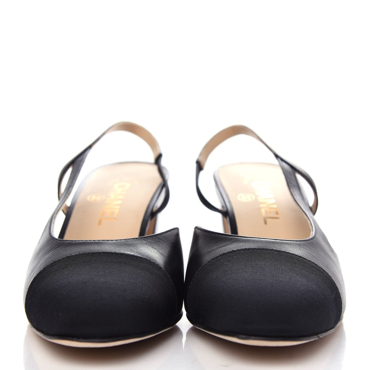 Goatskin Grosgrain Cap Toe CC Slingback Sandals 39.5 Black