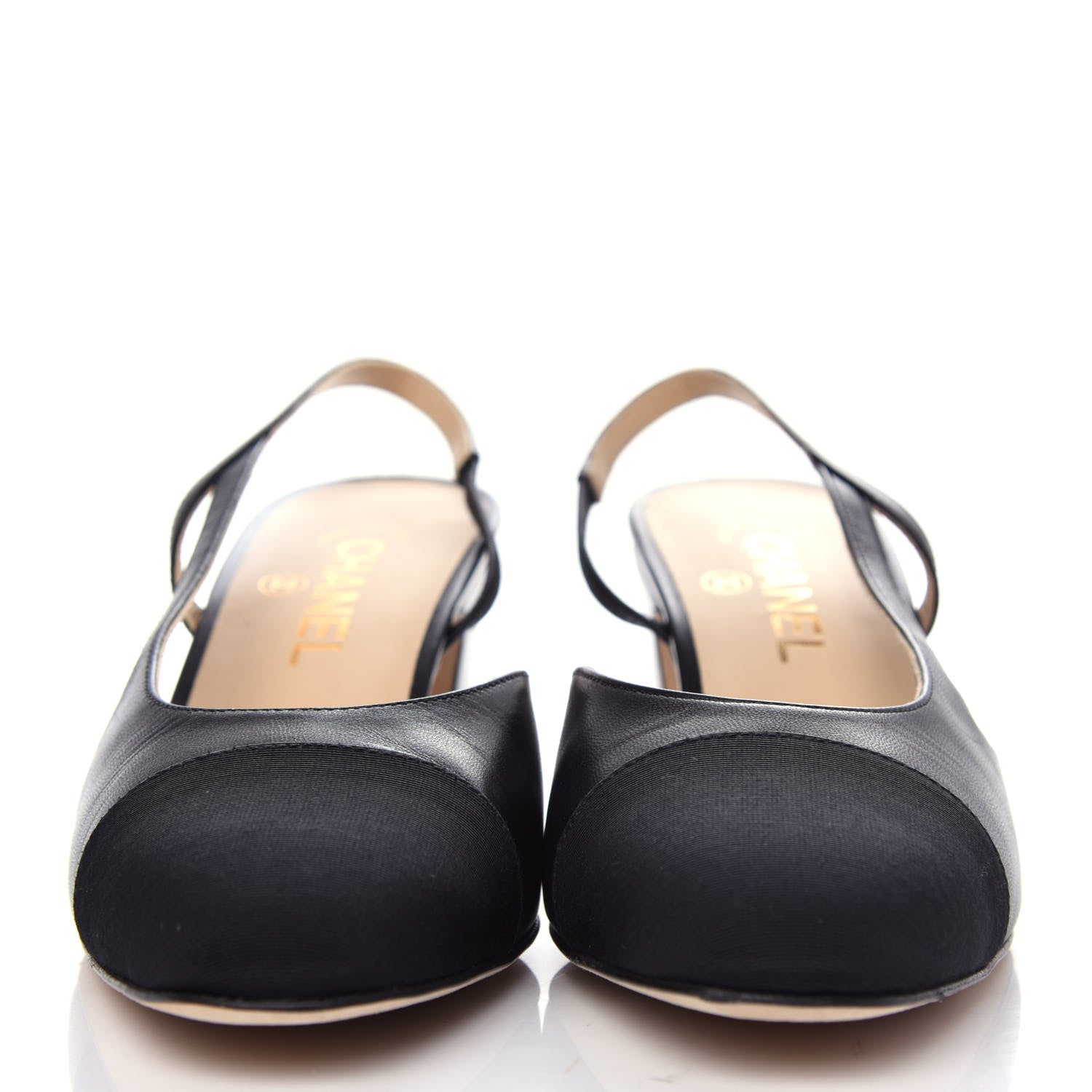 Chanel Goatskin Grosgrain Cap Toe CC Slingback Sandals 39.5 Black 2 of 11