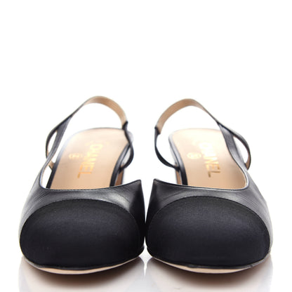 Chanel Goatskin Grosgrain Cap Toe CC Slingback Sandals 39.5 Black 2 of 11