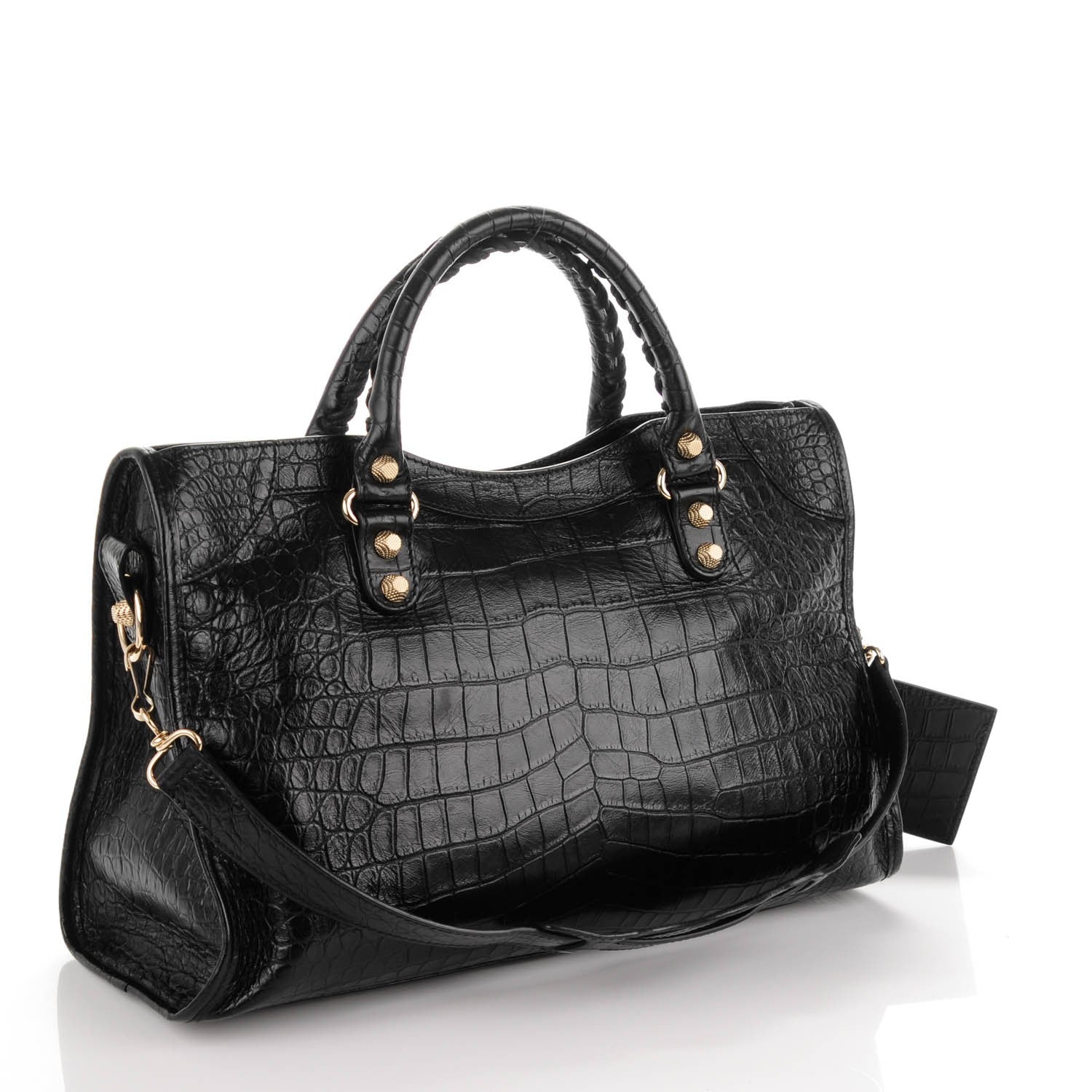 Balenciaga Calfskin Crocodile Embossed Giant 12 Gold Hardware City Black 3 of 8