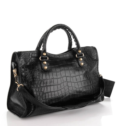 Balenciaga Calfskin Crocodile Embossed Giant 12 Gold Hardware City Black 3 of 8