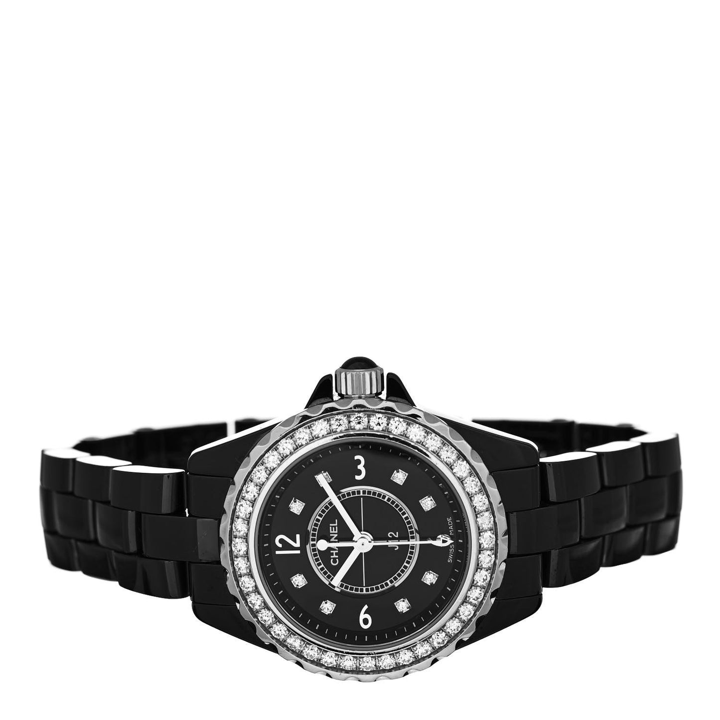 Stainless Steel Ceramic Diamond Bezel 29mm J12 Quartz Watch Black