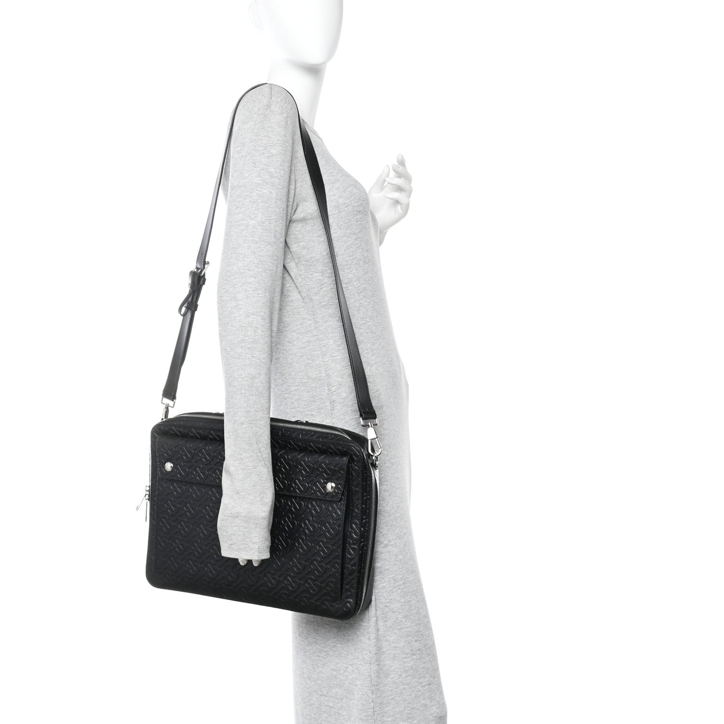 Calfskin Embossed TB Triple Stud Briefcase Black