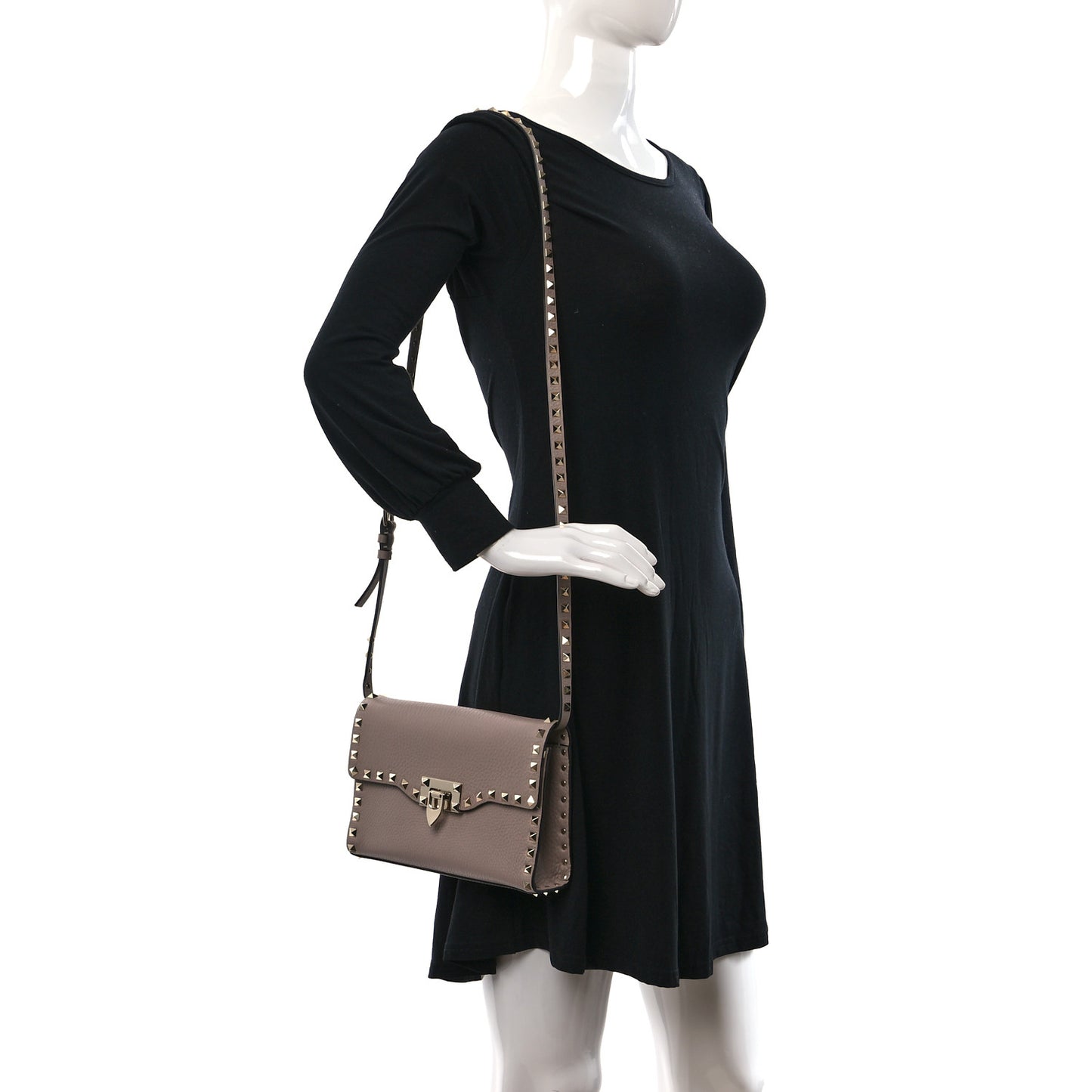 Pebbled Calfskin Medium Rockstud Flip Lock Crossbody Bag Clay