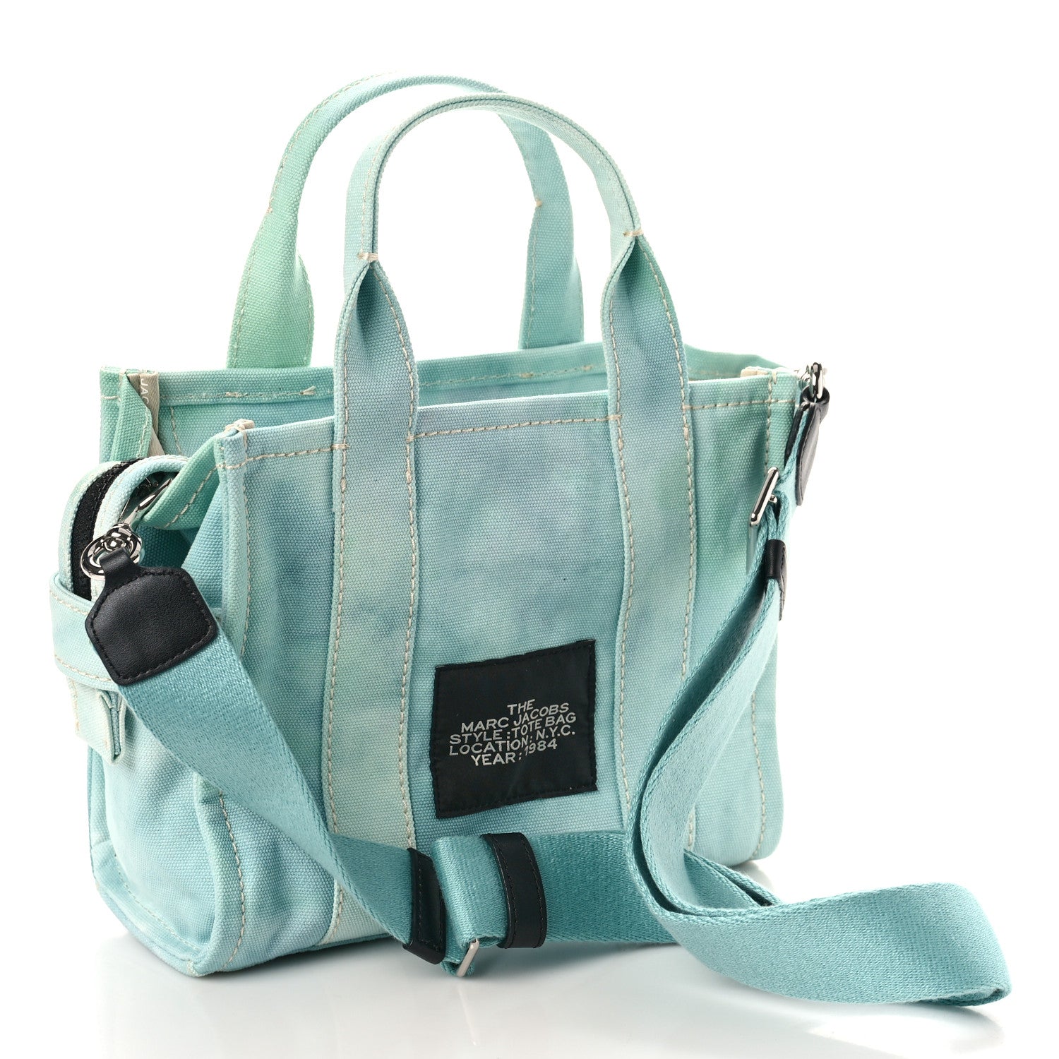 Marc Jacobs Cotton Canvas Mini The Traveler Tote Bag Teal Tie Dye 3 of 9