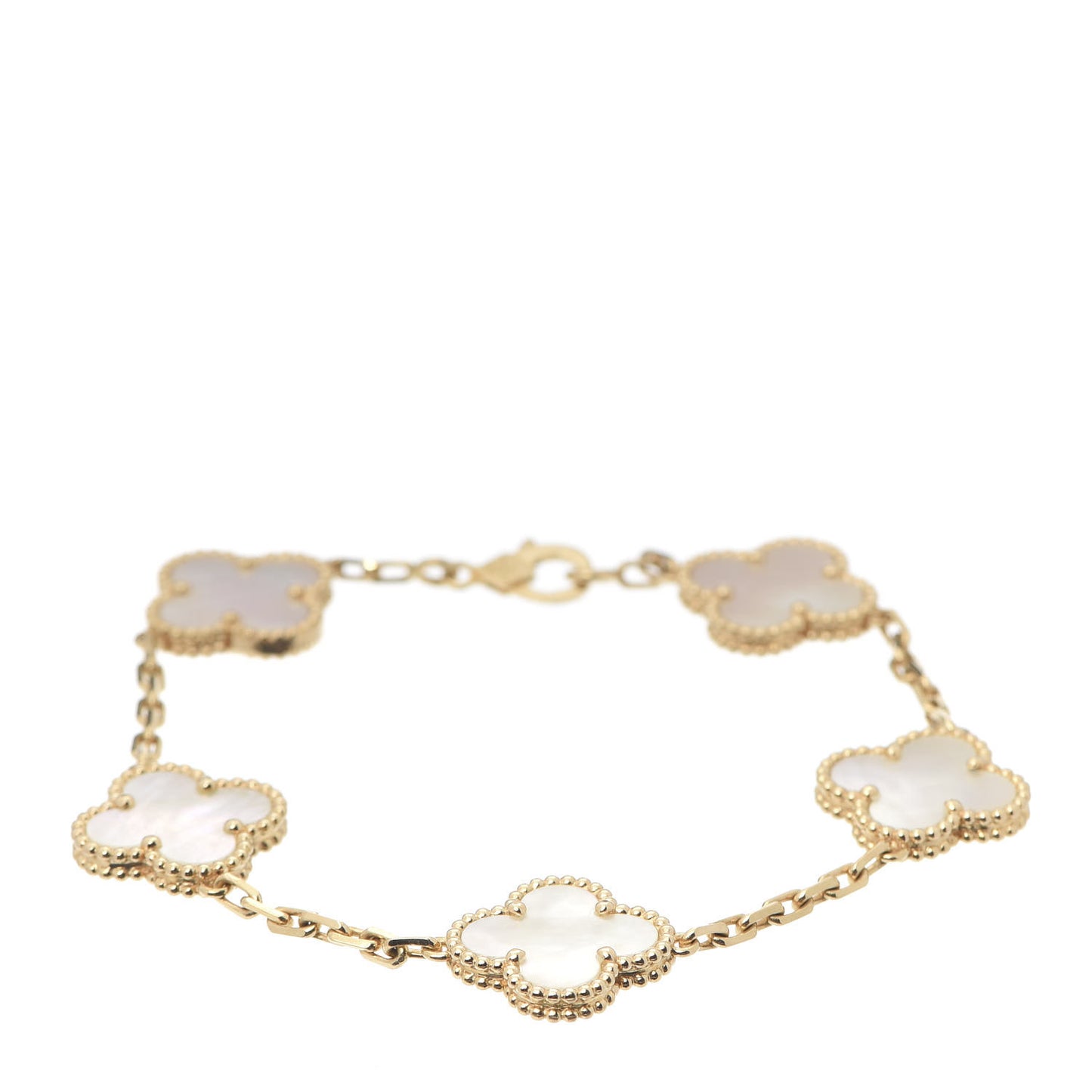 18K Yellow Gold Mother of Pearl 5 Motifs Vintage Alhambra Bracelet
