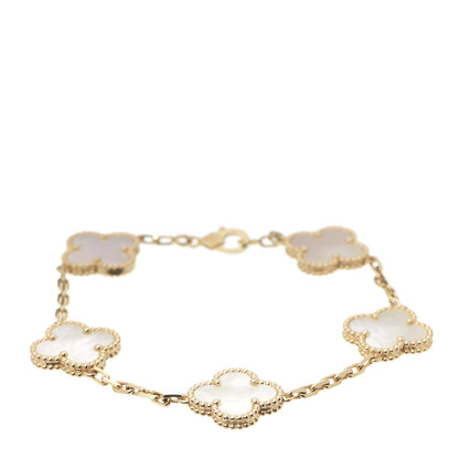 Van Cleef & Arpels 18K Yellow Gold Mother of Pearl 5 Motifs Vintage Alhambra Bracelet 1 of 7