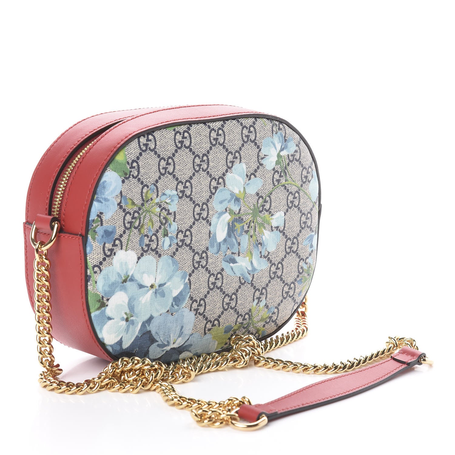 Gucci GG Supreme Monogram Blooms Mini Chain Shoulder Bag Beige Blue Navy Hibiscus Red 2 of 8