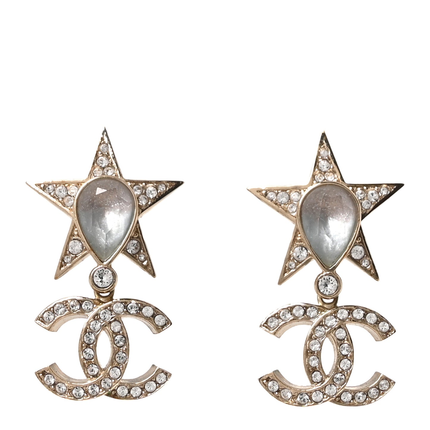 Crystal CC Star Drop Earrings Gold Blue Pink