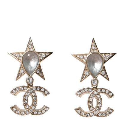 Chanel Crystal CC Star Drop Earrings Gold Blue Pink 1 of 5