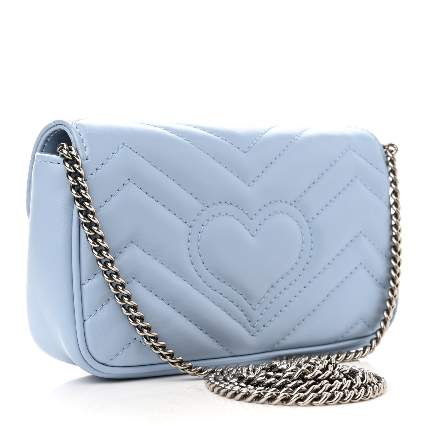 Calfskin Matelasse Super Mini GG Marmont Shoulder Bag Porcelain Light Blue