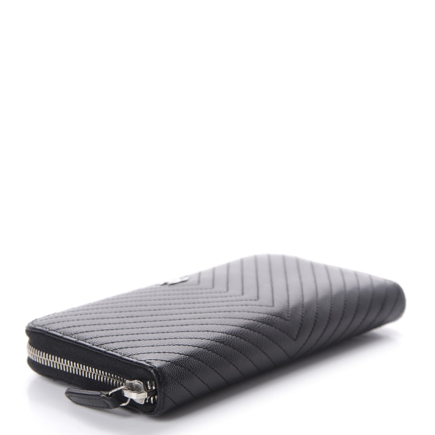 Caviar Chevron Quilted Large Gusset Zip Around Wallet Black