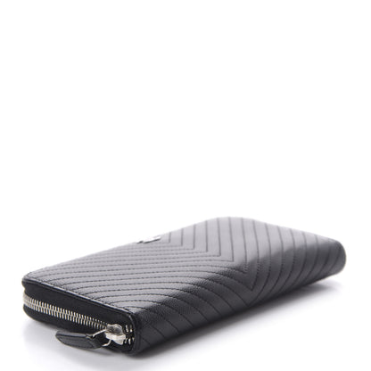 Chanel Caviar Chevron Quilted Large Gusset Zip Around Wallet Black 4 of 10