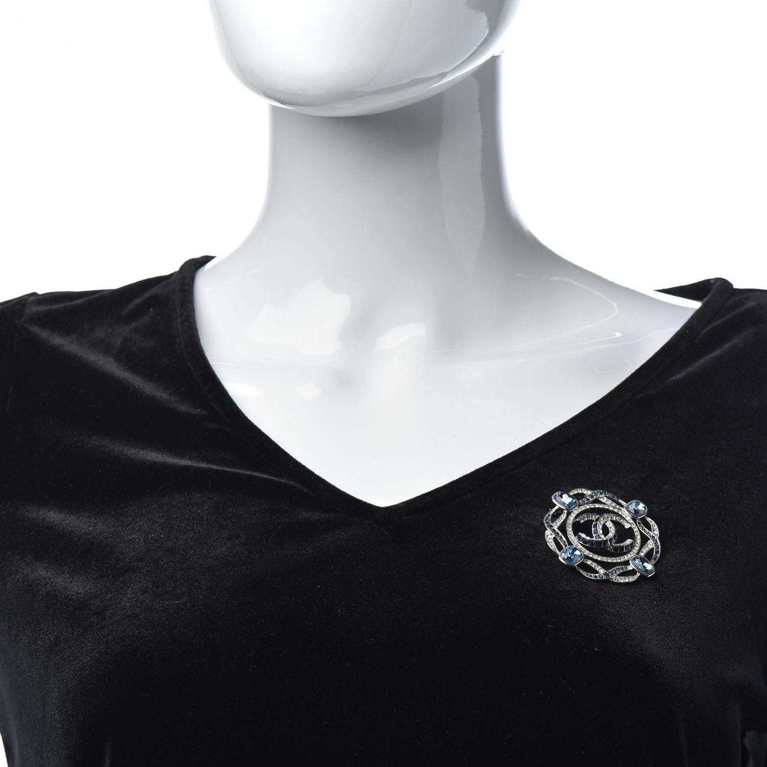 Chanel Crystal CC Brooch Silver Blue 2 of 5