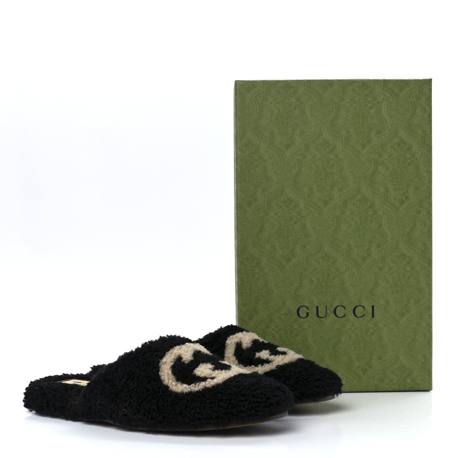 Gucci Shearling Interlocking G Womens Eileen Slippers 37.5 Black Butterscotch 8 of 8