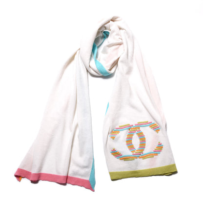 Chanel Cashmere CC Stole Ecru Green Light Pink 2 of 4
