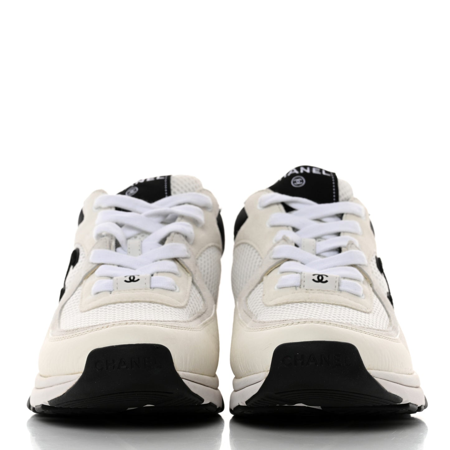 Mesh Suede Calfskin Grained Calfskin Womens CC Sneakers 38 White Black