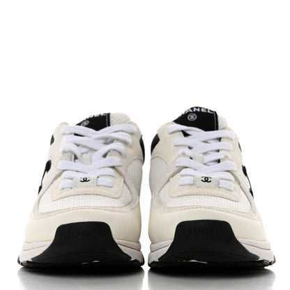 Chanel Mesh Suede Calfskin Grained Calfskin Womens CC Sneakers 38 White Black 2 of 9