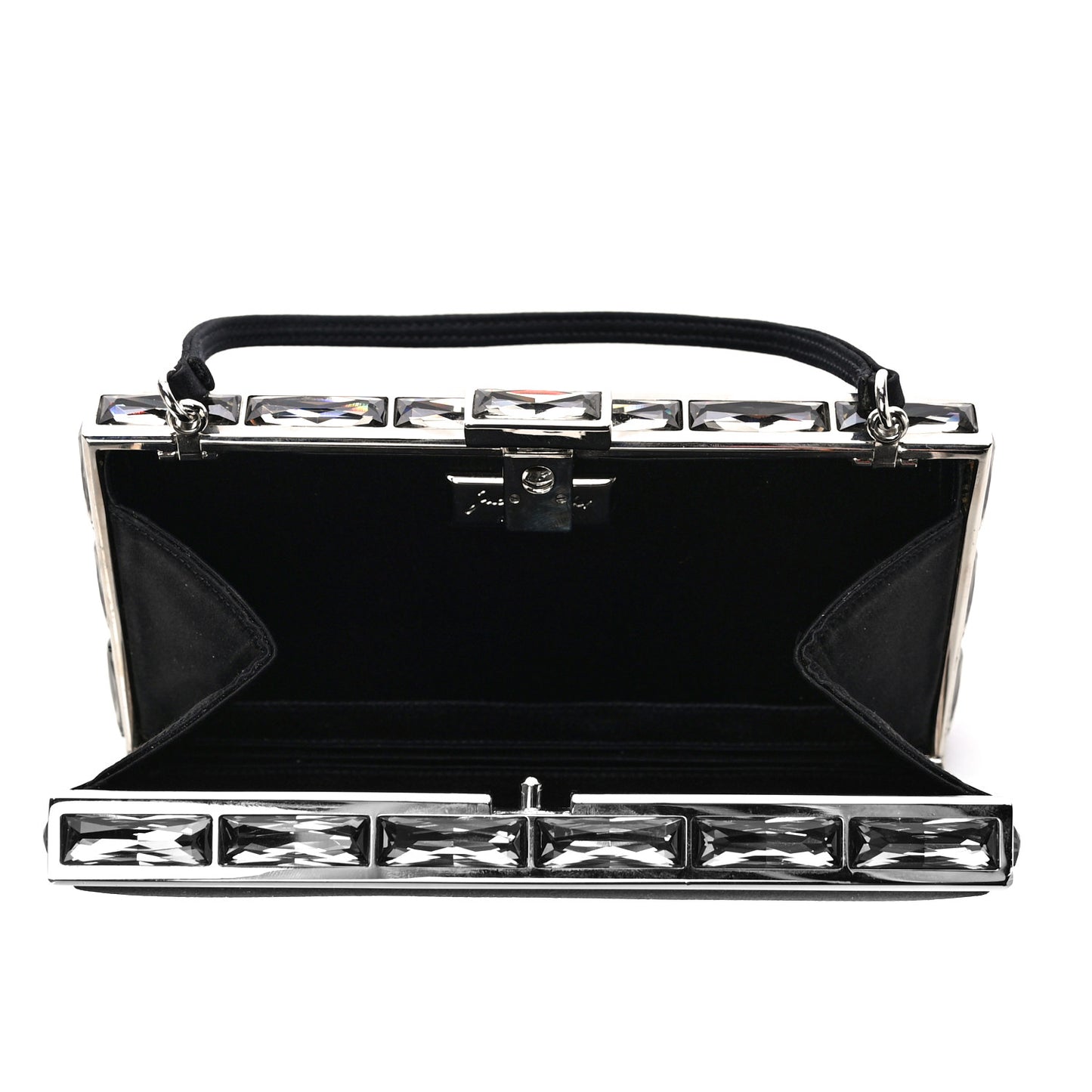 Crystal Trim Satin Evening Bag Clutch Black