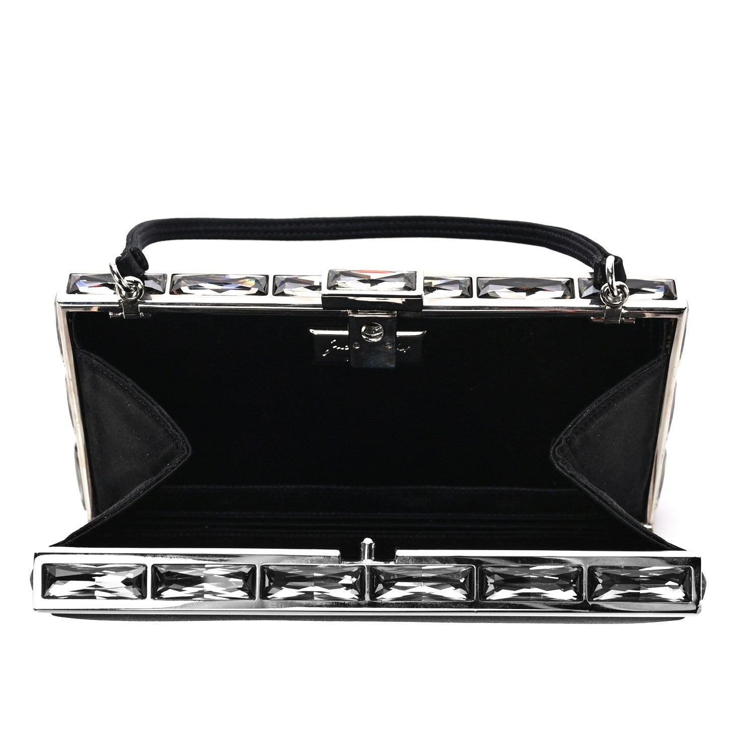 Judith Leiber Crystal Trim Satin Evening Bag Clutch Black 4 of 10