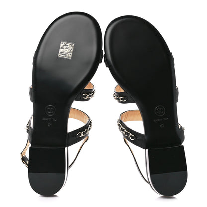 Chanel Lambskin Chain Sandals 41 Black 5 of 9