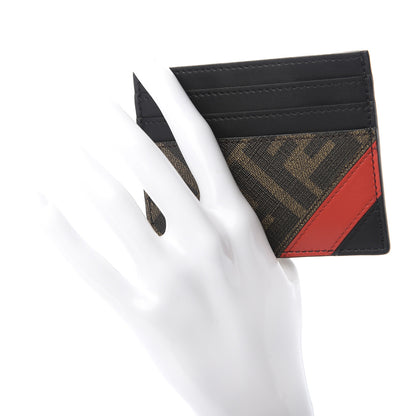 Fendi Glazed Fabric Vitello Liberty FF 1974 Diagonal Card Holder Tobacco Rosso Black 2 of 7