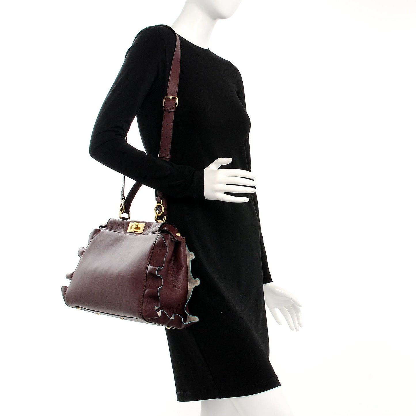 Vitello Seta Waves Bi-Color Medium Peekaboo Iconic Satchel Bordeaux Latte